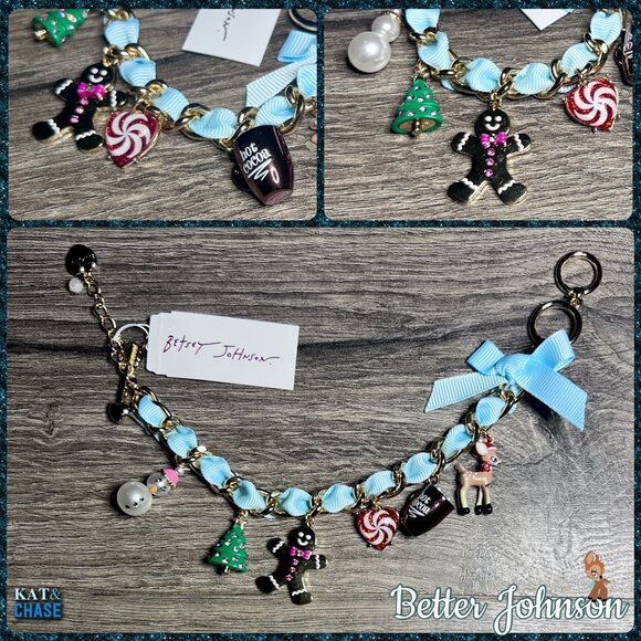 Betsey Johnson Blue Holiday Charm Bracelet Snowman Rudolph Snow Gingerman Cocoa - Picture 4 of 11